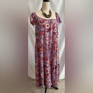 Knox Rose Maxi Dress Purple Haze Floral Short Flutter Sleeve Pockets Flowy Sz XL